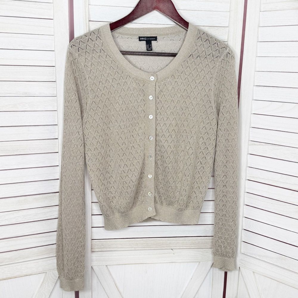 Mng Mango Pointelle Metallic Shimmer Button Up Ca… - image 8